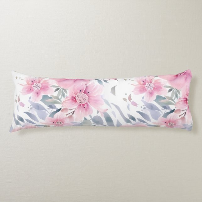 Coussins Longs Pink Floral Watercolor  (Devant)