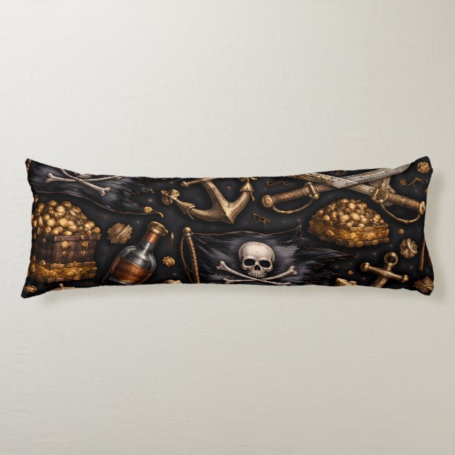 Coussins Longs Pirate bounty Jolly Roger and golden treasure look (Devant)