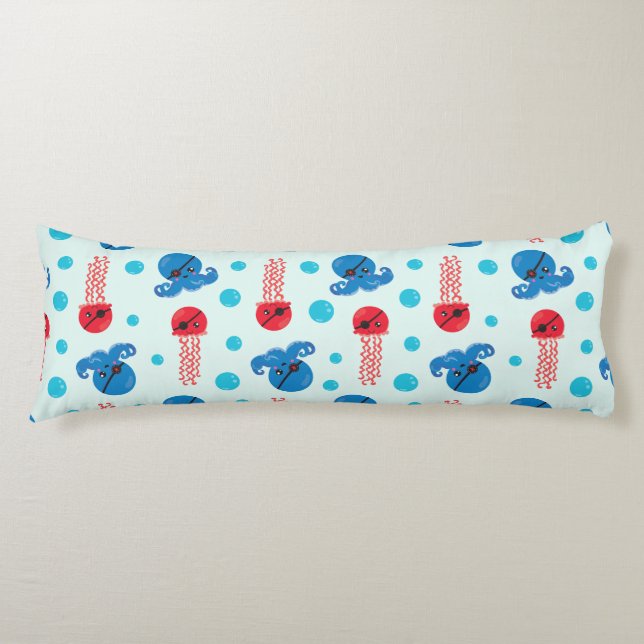 Coussins Longs Pirate Octopus, Pirate Jellyfish, Sea Animaux (Devant)