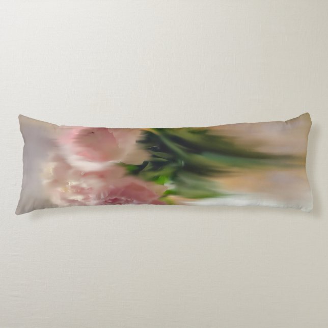 Coussins Longs Pivoines roses rêveuses dans un vase blanc (Devant)