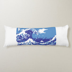Coussins Longs Pixel Tsunami bleu 8 bits Pixel Art