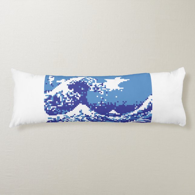 Coussins Longs Pixel Tsunami bleu 8 bits Pixel Art (Devant)