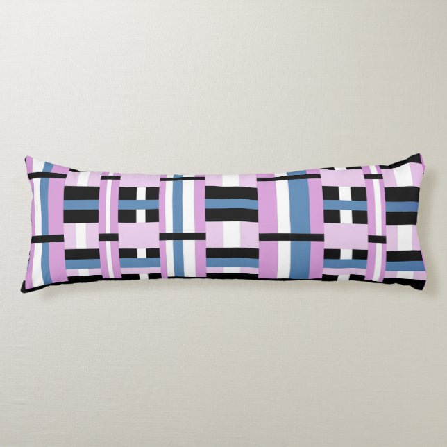 Coussins Longs Plaid en bleu ardoise, orchidée, noir & blanc (Devant)