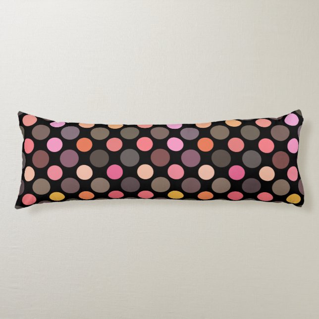 Coussins Longs points colorés sur fond noir (Devant)