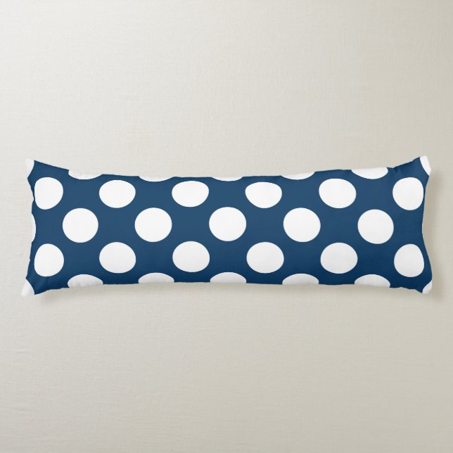 Coussins Longs Pois Bleus de la Marine, Motif à points Polka, poi (Devant)