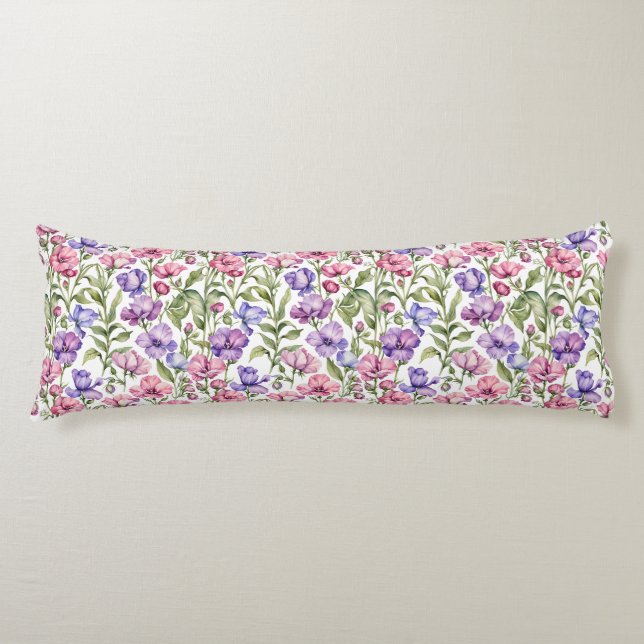 Coussins Longs Pois de senteur roses et violets (Devant)
