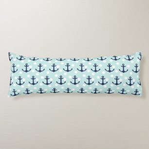 Coussins Longs Pois et ancres en bon état nautiques de bleu