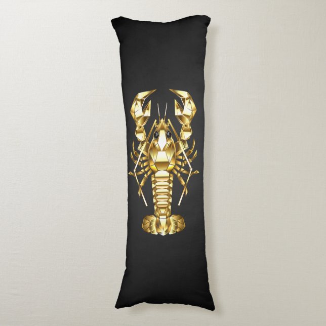 Coussins Longs Poisson à langouste polygonale dorée sur noir (Devant (Vertical))