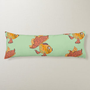 Coussins Longs Poisson rouge fantaisiste d'art folklorique Fant