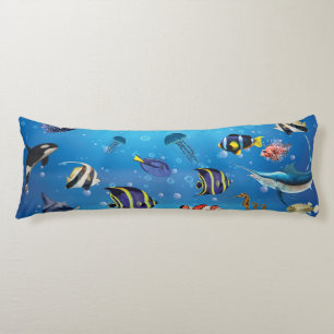 Coussins Longs Poissons tropicaux nageant Fond