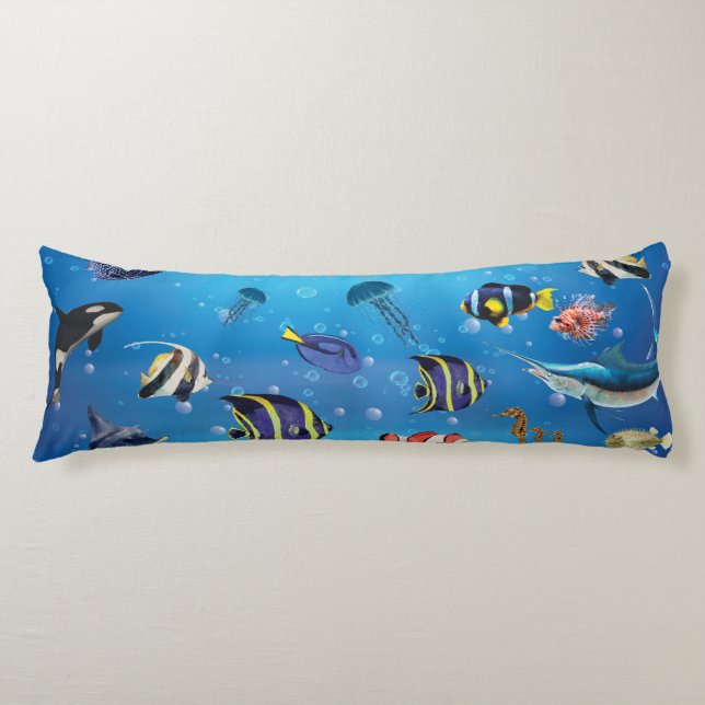 Coussins Longs Poissons tropicaux nageant Fond (Devant)