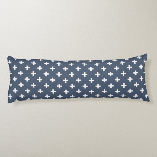 Coussins Longs Polka blanche croise sur bleu-gris (Dos)