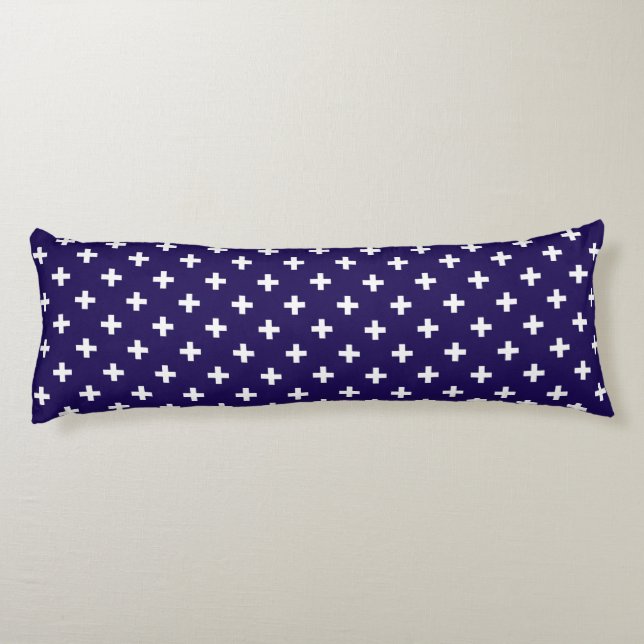 Coussins Longs Polka blanche croise sur bleu marine (Dos)