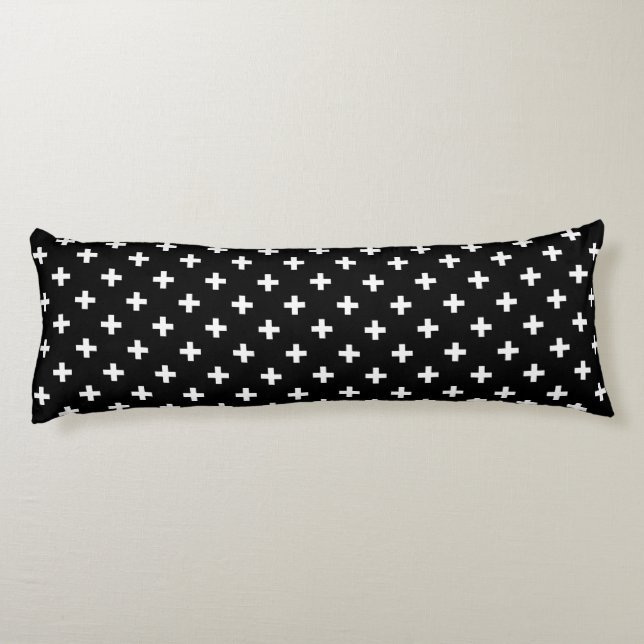 Coussins Longs Polka blanche croise sur noir (Dos)