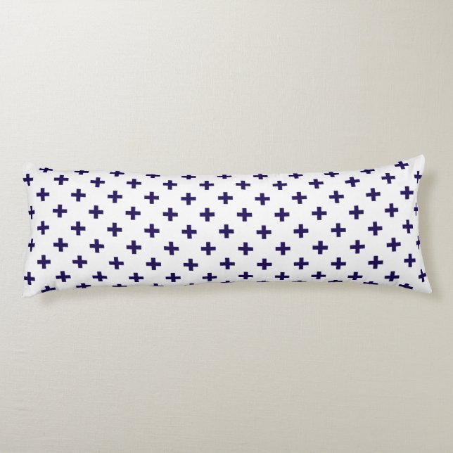 Coussins Longs Polka bleu marine croise sur blanc (Dos)