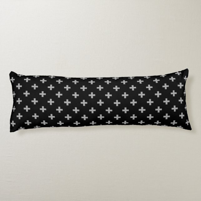 Coussins Longs Polka gris croise sur noir (Dos)