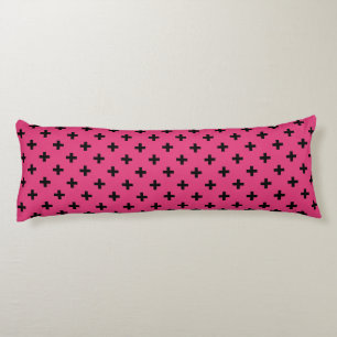 Coussins Longs Polka noire croise sur fuchsia