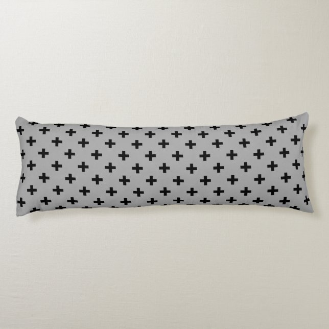 Coussins Longs Polka noire croise sur gris (Dos)