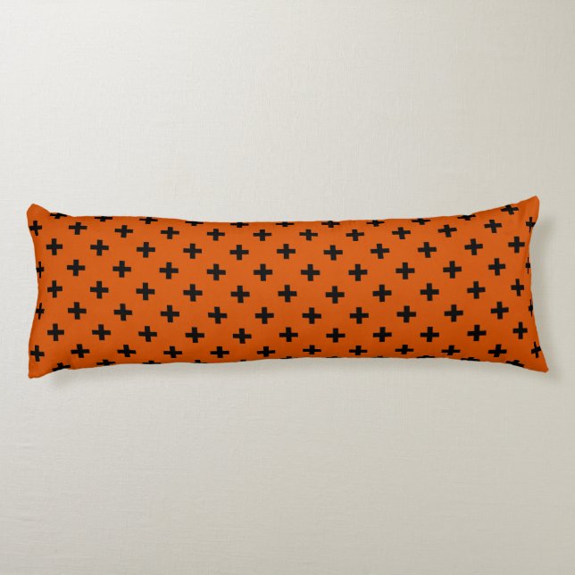 Coussins Longs Polka noire croise sur orange (Dos)