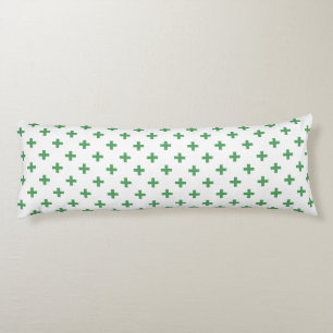 Coussins Longs Polka verte croise sur blanc