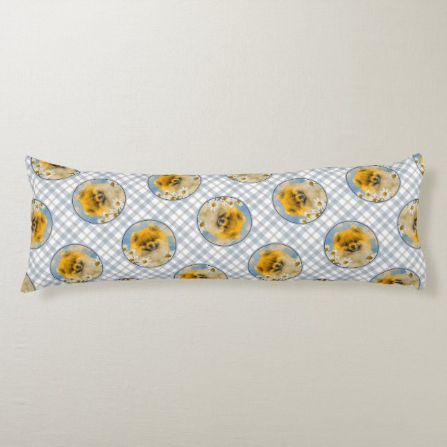 Coussins Longs Poméranie dans Peinture de Marguerites Art de Chie (Devant)
