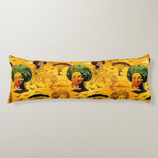 Coussins Longs Portrait féminin africain avec coucher de soleil (Devant)