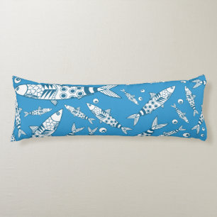 Coussins Longs Portugais Lisbonne Sardines Motif Azulejos Bleu