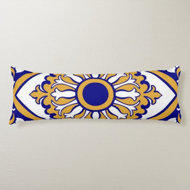 Coussins Longs Portuguese Blue Yellow Mediterranean Floral  (Devant)