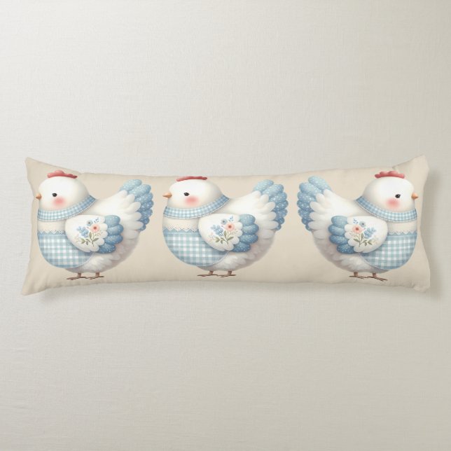Coussins Longs Poule de Cottage en Gingham Bleu (Devant)