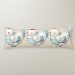 Coussins Longs Poule de Cottage en Gingham Bleu