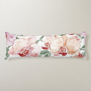 Coussins Longs Prairie d'Orchidée Aquarelle Florale Botanique Rou