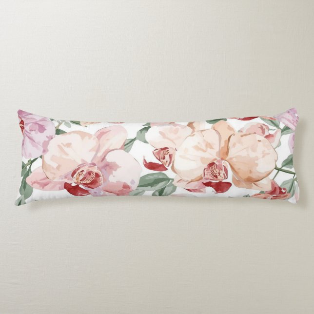 Coussins Longs Prairie d'Orchidée Aquarelle Florale Botanique Rou (Devant)