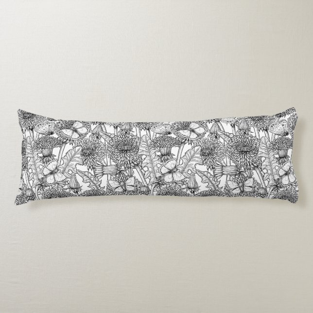 Coussins Longs Pré Dandelion en noir et blanc (Devant)