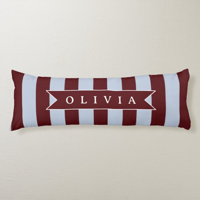 Coussins Longs Pré-personnalisé Marron Bleu Cabana Rayé (Devant)