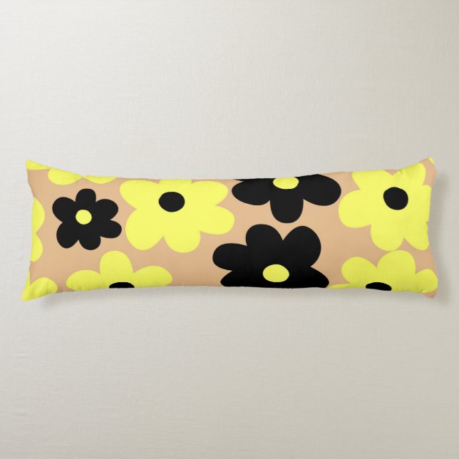 Coussins Longs Preppy Jaune Floral Motif Fleur simple (Devant)