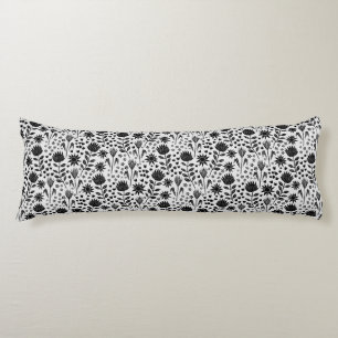 Coussins Longs Protea Floral Block Imprimer Millefleur noir blanc