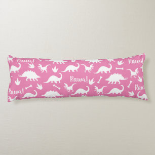 Coussins Longs Rawr Moderne Blanc Dinosaure Silhouettes