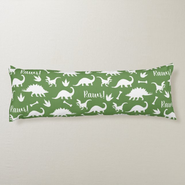 Coussins Longs Rawr Moderne Blanc Dinosaure Silhouettes (Dos)