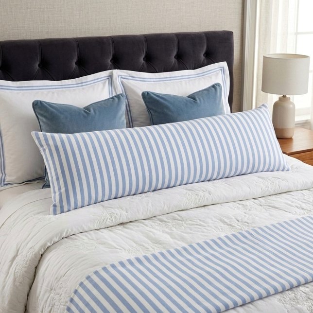 Coussins Longs Rayures bleues blanches mer style été (Créateur téléchargé)