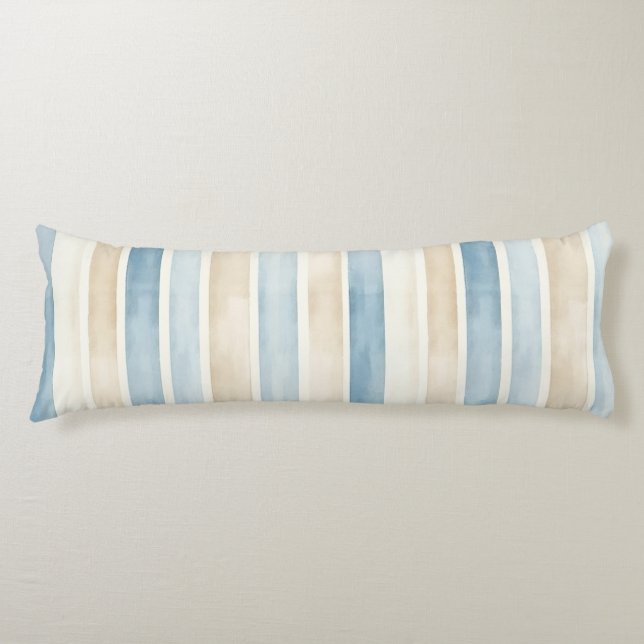 Coussins Longs Rayures Crème Bleu de Plage (Devant)