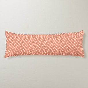 Coussins Longs Rayures diagonales - orange corail et blanc