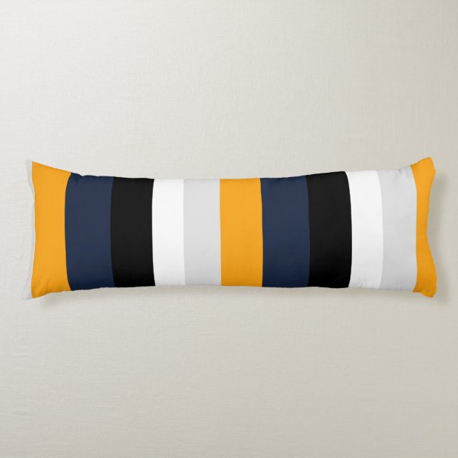 Coussins Longs Rayures jaunes, bleues, blanches et noires (Devant)