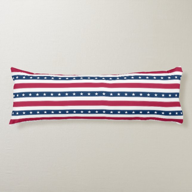 Coussins Longs Rayures patriotiques avec étoiles (horizontales) (Devant)