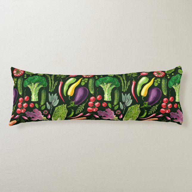Coussins Longs Récolte de légumes et d'herbes sur le noir (Devant)