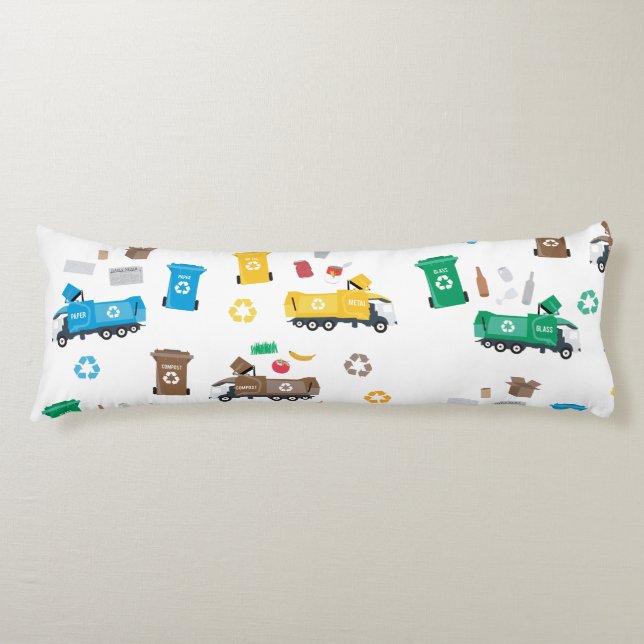 Coussins Longs Recyclage coloré Camions-poubelles et poubelles (Devant)