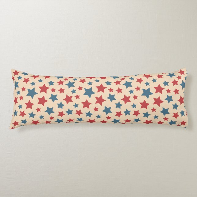 Coussins Longs Red and Blue Stars, 4th of July, Beige Background (Devant)