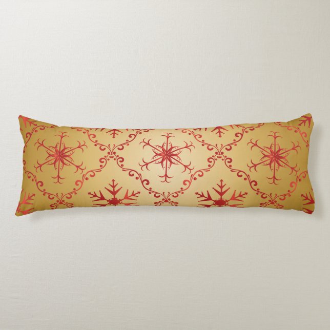 Coussins Longs Red Christmas Stars on Gold (Devant)