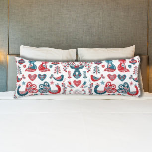Coussins Longs Red Navy Noël Scandinave Folk Art Design
