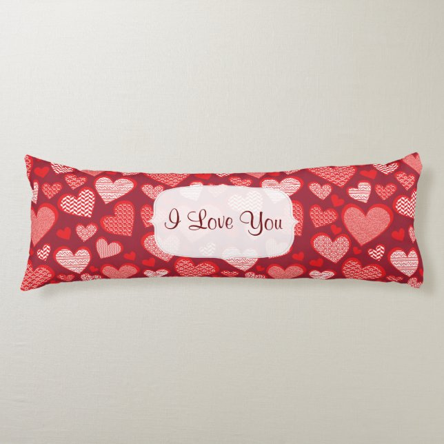 Coussins Longs Red Patterned Je t'aime Coeurs (Devant)