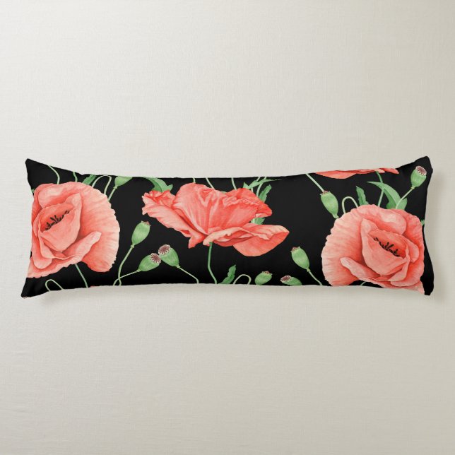 Coussins Longs Red Poppies Black Stripes Chic (Devant)